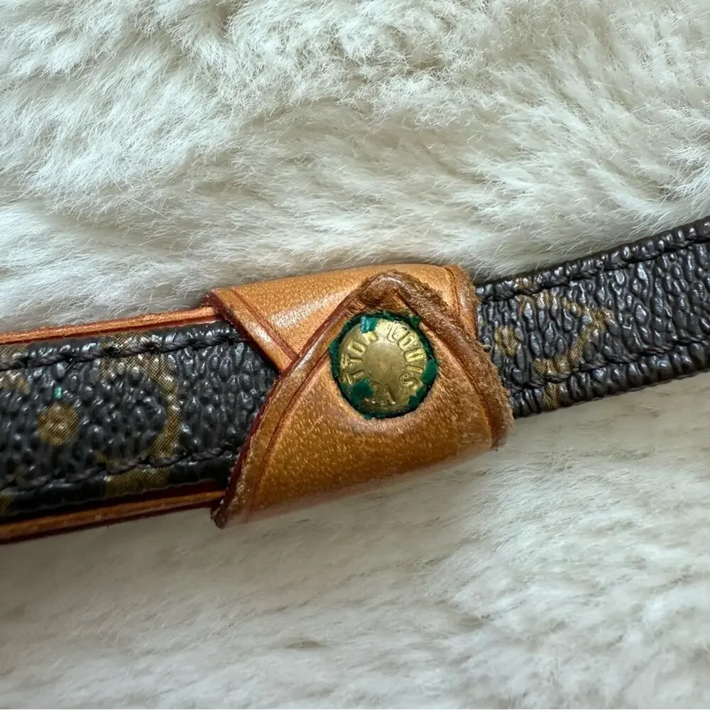 Louis Vuitton Dog Lead Monogram Brown Leather Pet Accessary Authentic